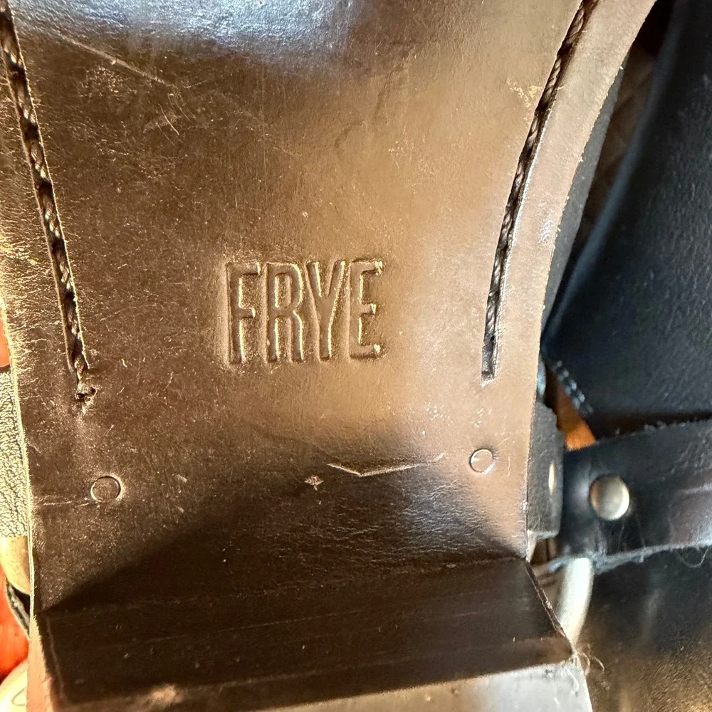 Frye Sacha Moto Shootie Black Leather Harness Ankle Boots 7.5M 3478314-BLK